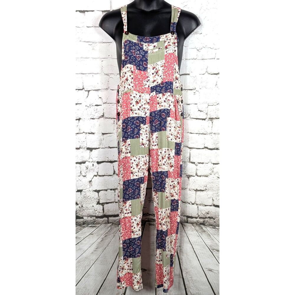 SACRED THREADS Lightweight Rayon Patchwork Overalls Paisley Floral Boho One Size